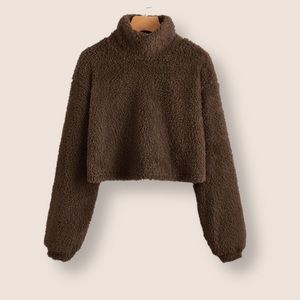3/$20 Pretty Garden Brown Teddy Bear Fleece Crop Sweatshirt